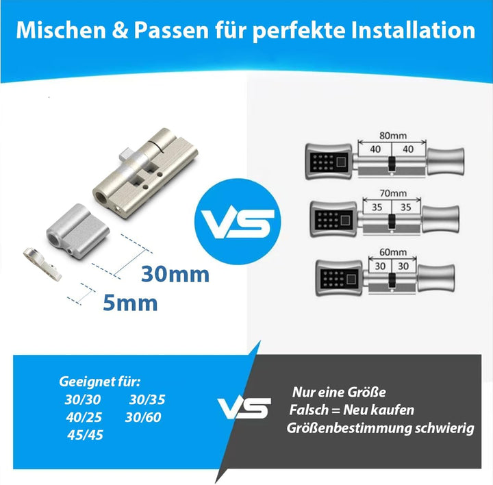 Elektronisches Türschloss 30/30 60mm to 45/45 90mm Umschaltbare Grösse mit Schlüssel Fingerabdruck T