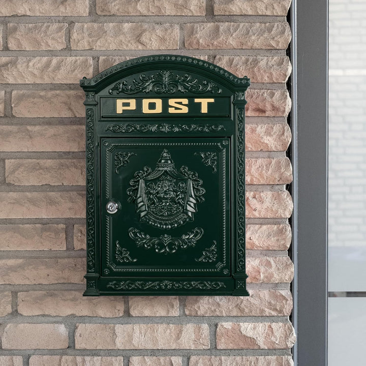 Briefkasten Englischer Postkasten zur Wandmontage grün Nostalgie Antik Stil aus Aluguss Standardform
