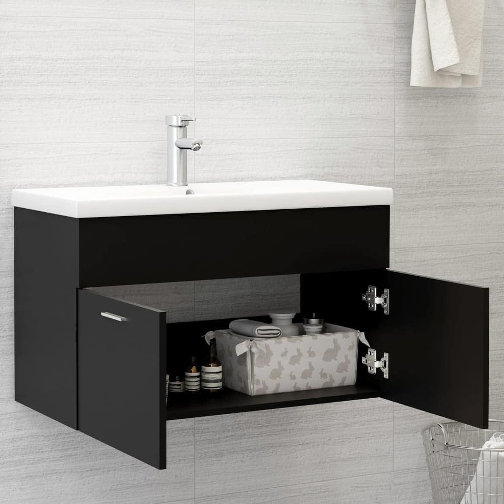 Waschbeckenunterschrank mit Einbaubecken Schwarz Waschbecken Mit Unterschrank BadezimmermöBel Waschb