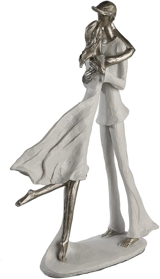 Casablanca - Skulptur Figur Hold Me - aus Poly weiss-Silber weisse Basis H 32