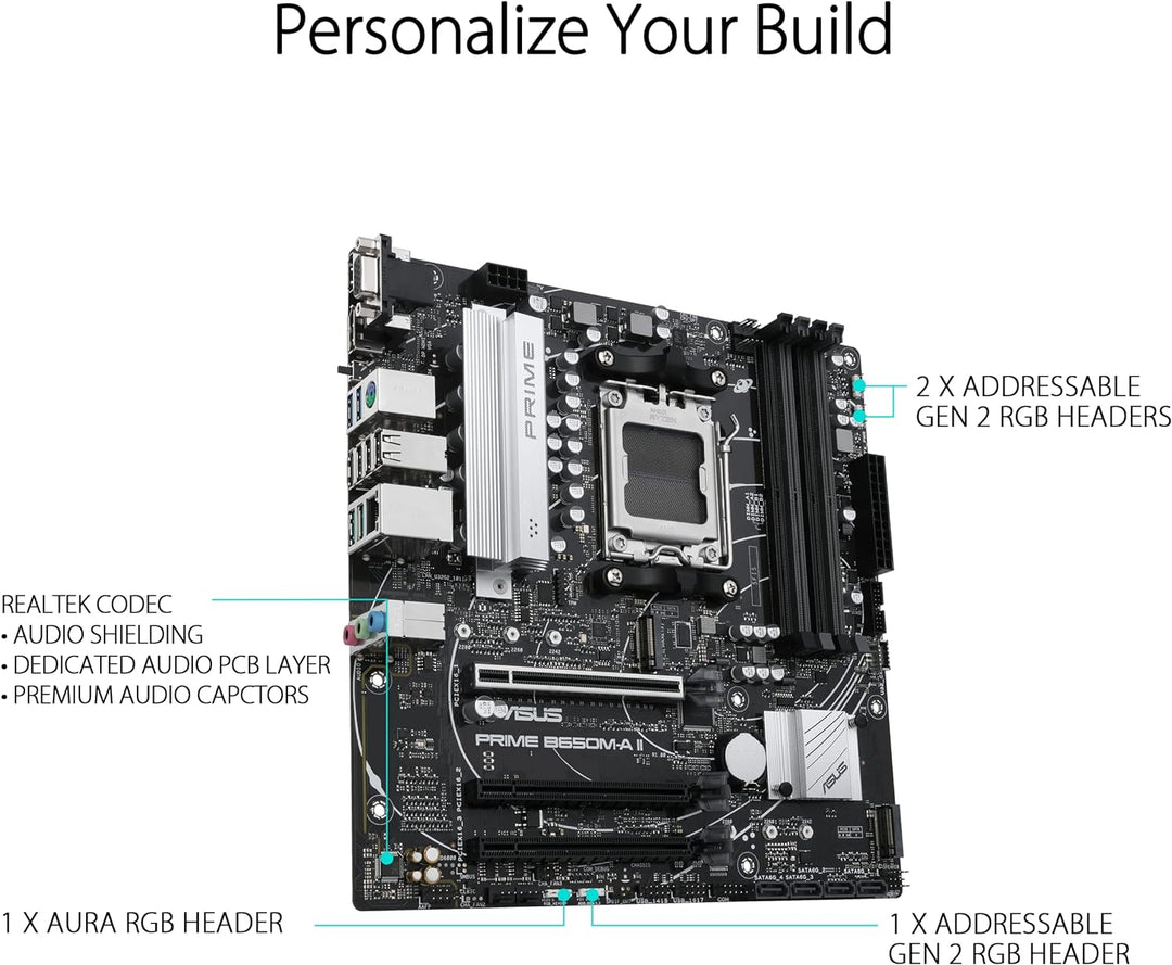 ASUS PRIME B650M-A II Gaming Mainboard Sockel AMD AM5 (Ryzen, mATX, DDR5 Speicher, PCIe 5.0, 2.5GB E