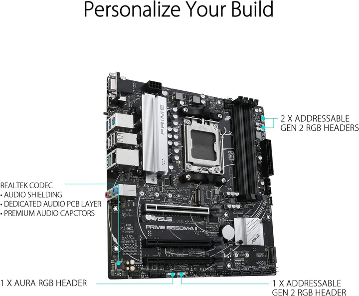 ASUS PRIME B650M-A II Gaming Mainboard Sockel AMD AM5 (Ryzen, mATX, DDR5 Speicher, PCIe 5.0, 2.5GB E