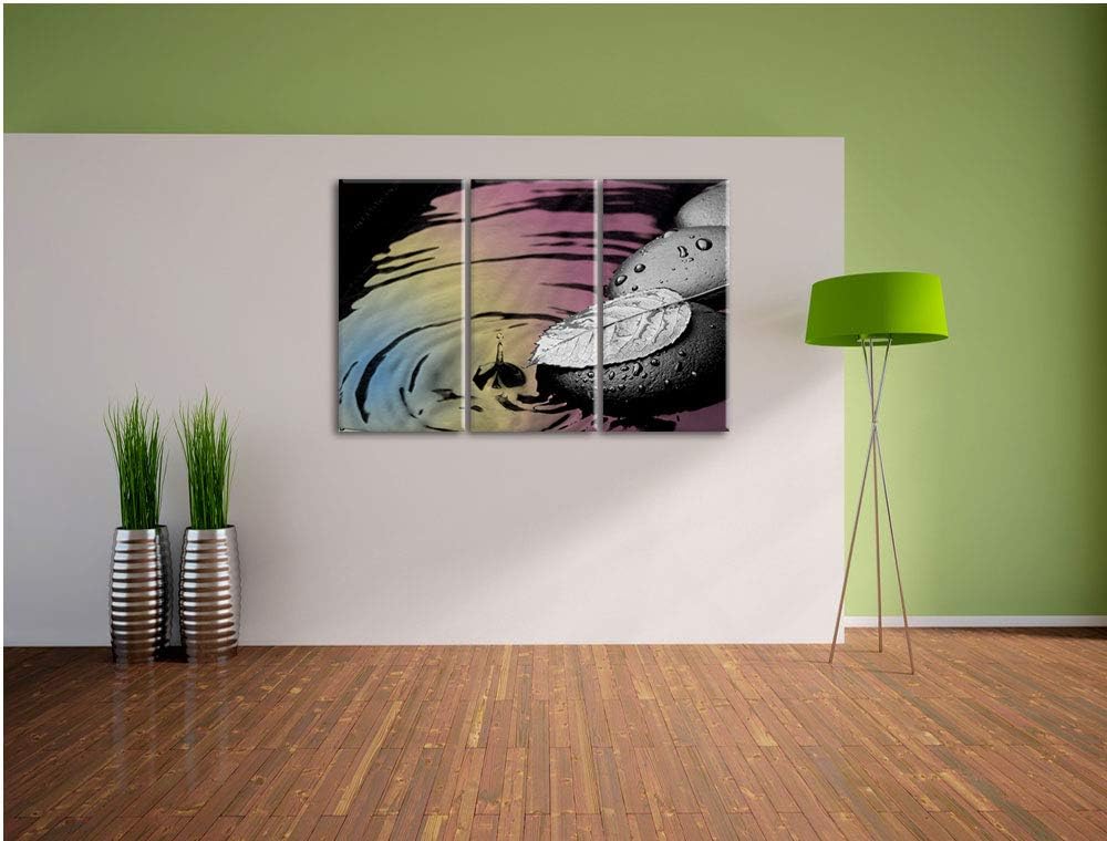 Blatt auf Zen Steinen im Wasser schwarz/weiss 3-Teiler Leinwandbild 120x80 Bild auf Leinwand, XXL ri