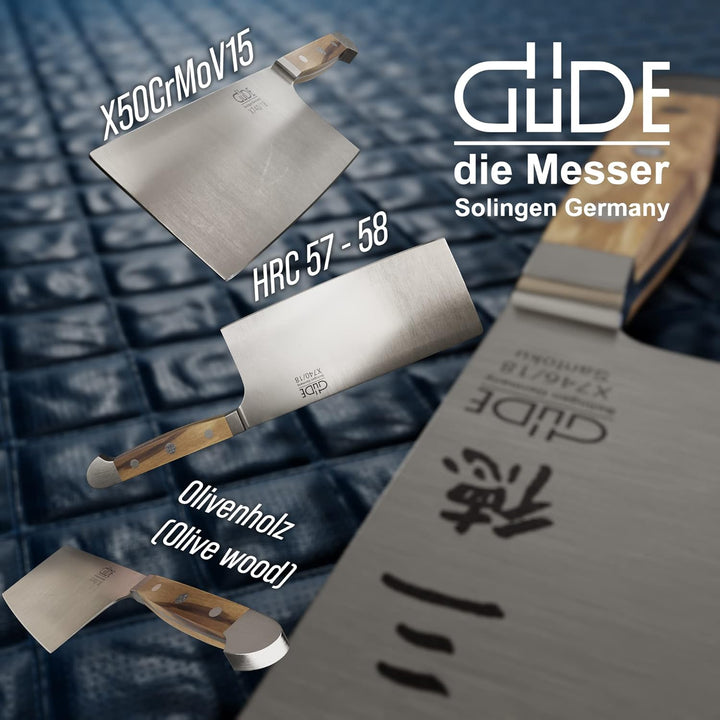 GÜDE Solingen - Hacker geschmiedet, 18 cm, Olivenholz, ALPHA OLIVE, Doppelkropf, Handmade Germany Ha