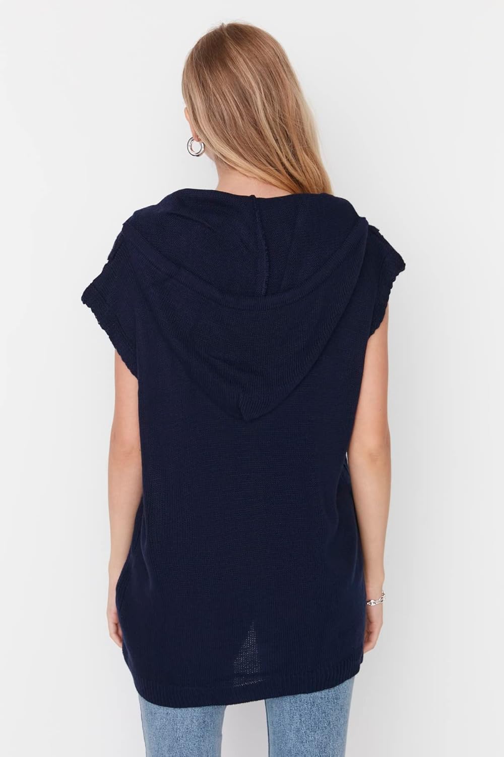 TRENDYOL Damen V-Ausschnitt Unifarben Regular Strickweste Sweater S Navy Blue, S Navy Blue