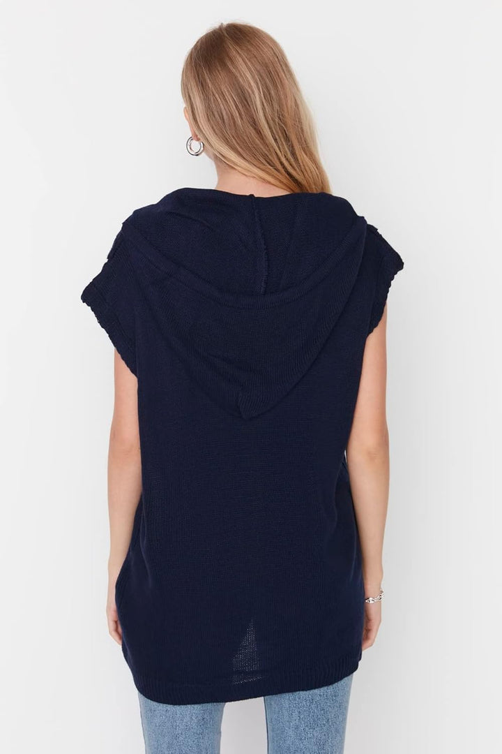 TRENDYOL Damen V-Ausschnitt Unifarben Regular Strickweste Sweater S Navy Blue, S Navy Blue