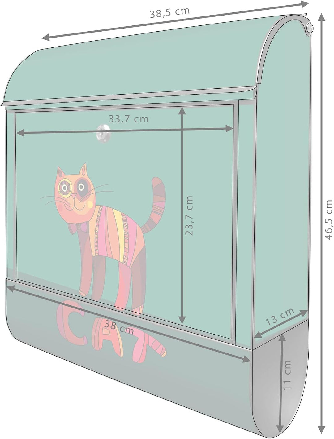 banjado® Design Briefkasten mit Motiv Orange Katze 39x47x14cm &amp; 2 Schlüssel - Briefkasten Stahl schw
