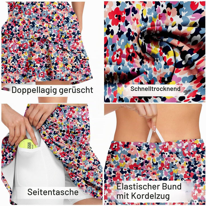 Soneven Hosenrock Damen Knielang Tennis Rock mit Hose Drunter Mädchen Pleated Wanderrock Sommer Spo