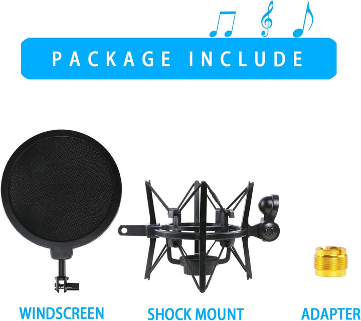 AT2020 Mikrofonspinne mit Popschutz, Windschutz und Shockmount zur Reduzierung von Vibrations für AT