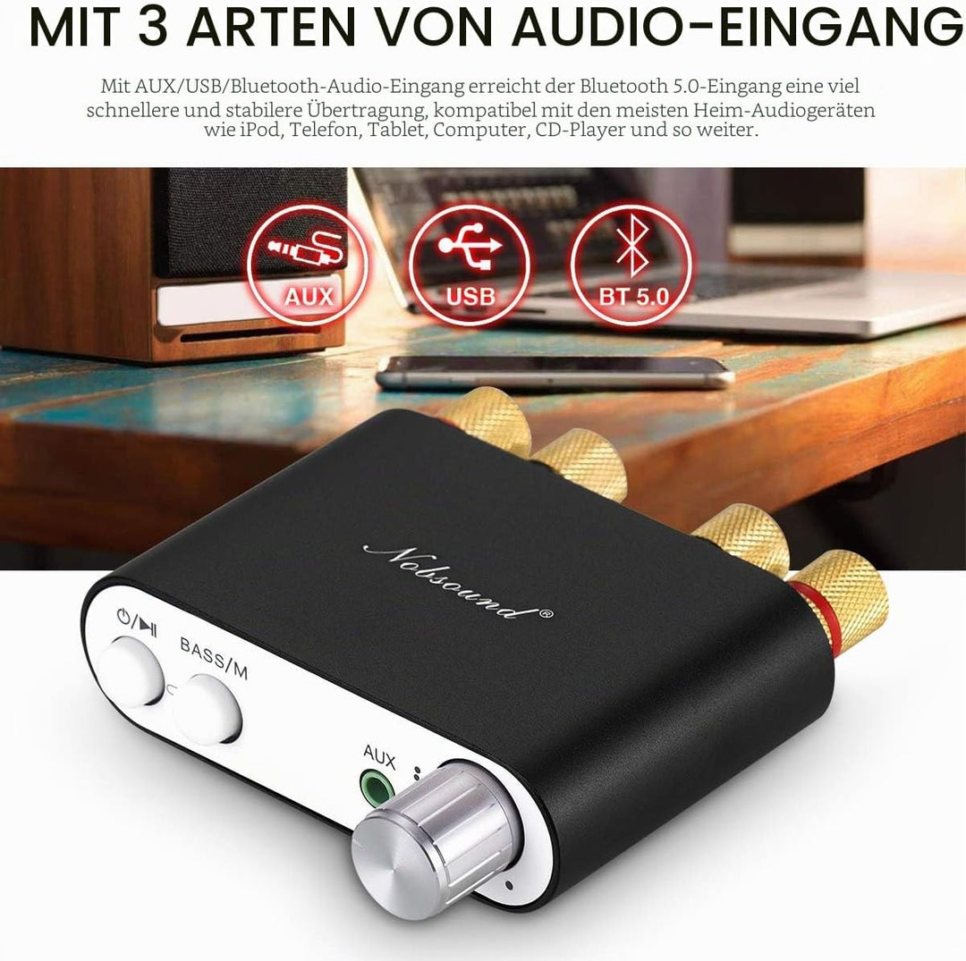Nobsound NS-10G Mini Bluetooth 5.0 Digitaler Stereo Verstärker 100W HiFi Power Amp mit Netzteil (Sch