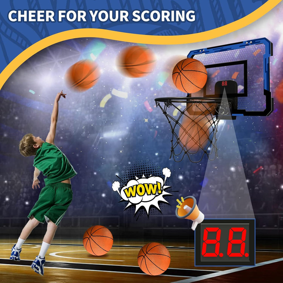 QDRAGON Mini Basketball Hoop for Door, Indoor Basketball Hoop for Bedroom, with 3 Balls/Inflator/Bre