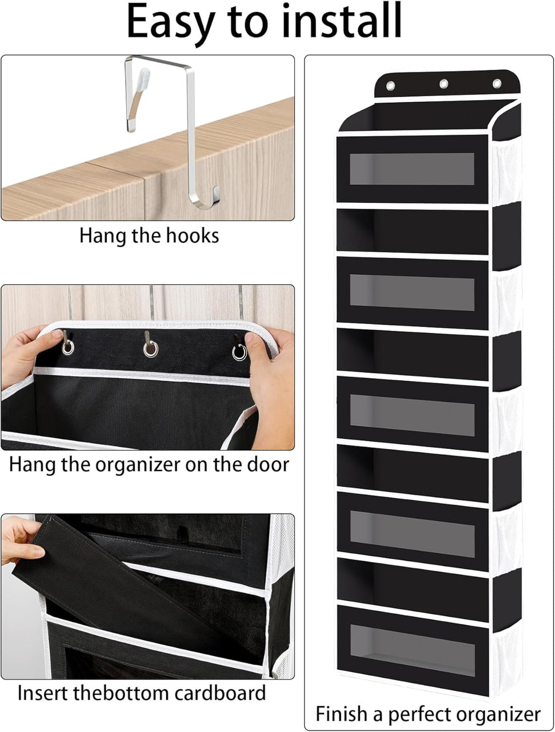 KYEVIS Over The Door Organizer Storage, 5 Shelves Door Organizer Hanging with 10 Mesh Pockets, Behin