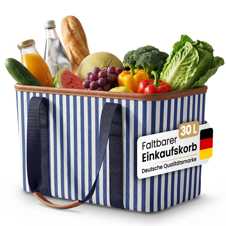 Selinchen® - Premium Einkaufskorb | Hochwertige Einkaufstasche faltbar und mit PU-Ledergriff | Ideal