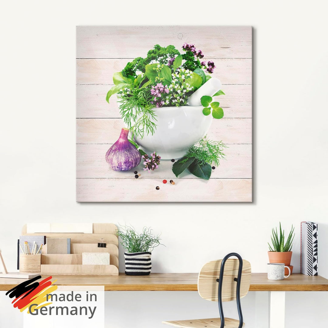 ARTland Glasbilder Wandbild Glas Bild einteilig 50x50 cm Quadratisch Stillleben Kräuter Gewürze Küch