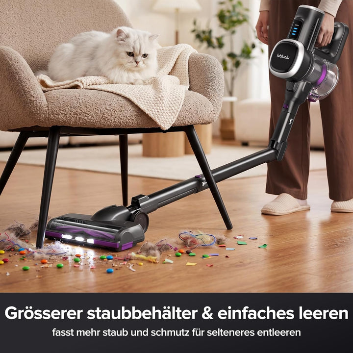 Lubluelu Akku-Staubsauger 48KPa 450W | Kabellos bis 50 Min Laufzeit | Faltbares Knickrohr | Anti-Tan