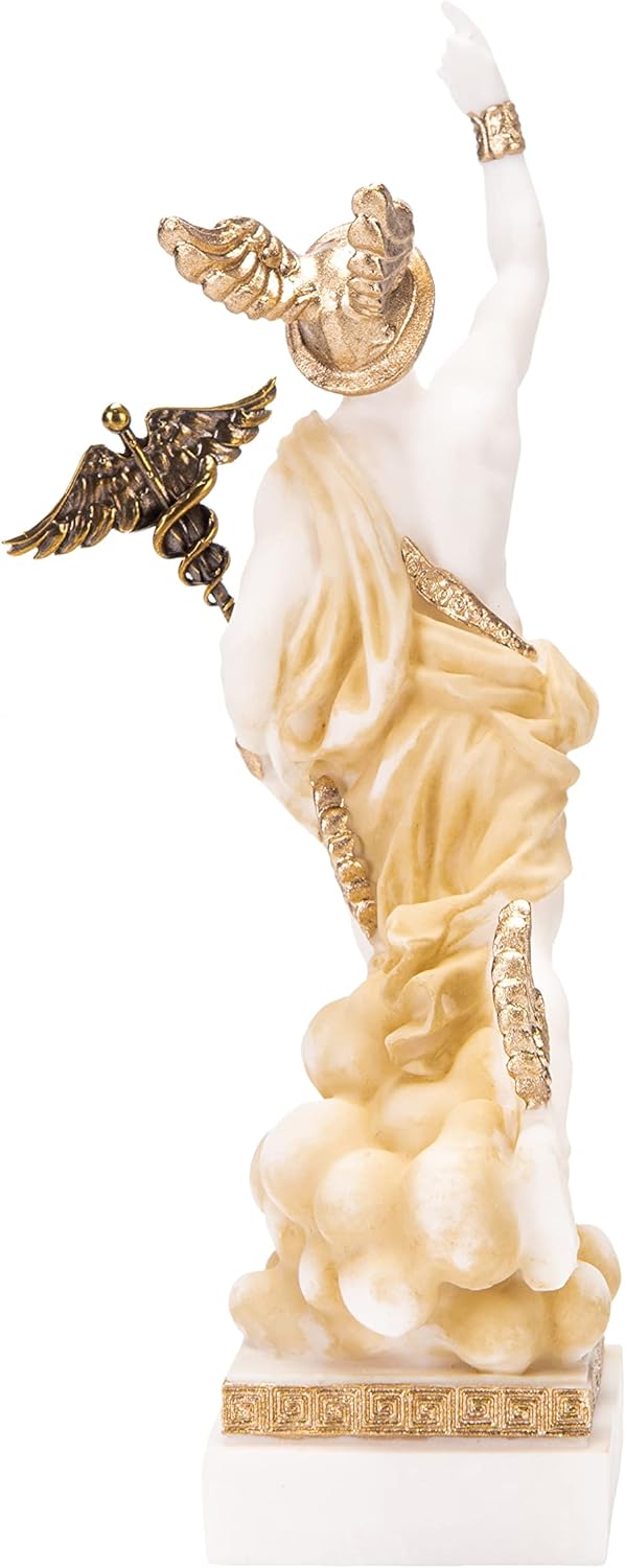 BEAUTIFUL GREEK STATUES Hermes Mercury God Zeus Sohn Römische Statue Alabaster Goldton 7 Zoll