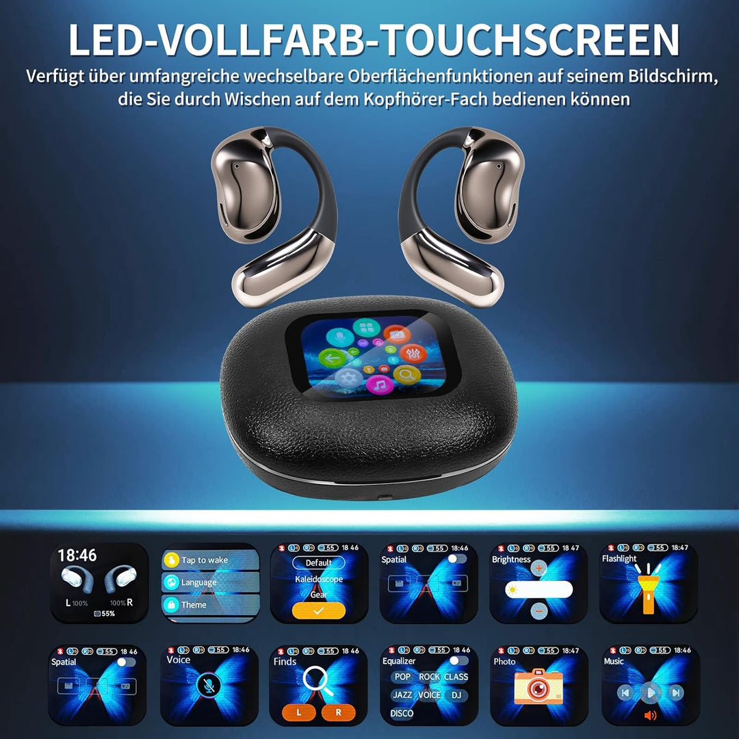 Open Ear Kopfhörer, Offene Ohrhörer mit Touchscreen, Bluetooth 5.4, Drahtlose Kopfhörer mit Ohrbügel