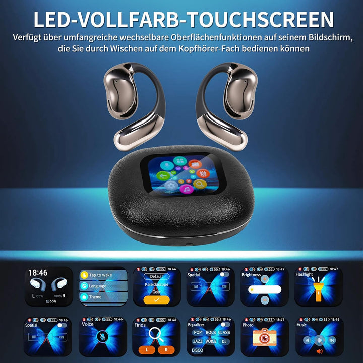 Open Ear Kopfhörer, Offene Ohrhörer mit Touchscreen, Bluetooth 5.4, Drahtlose Kopfhörer mit Ohrbügel