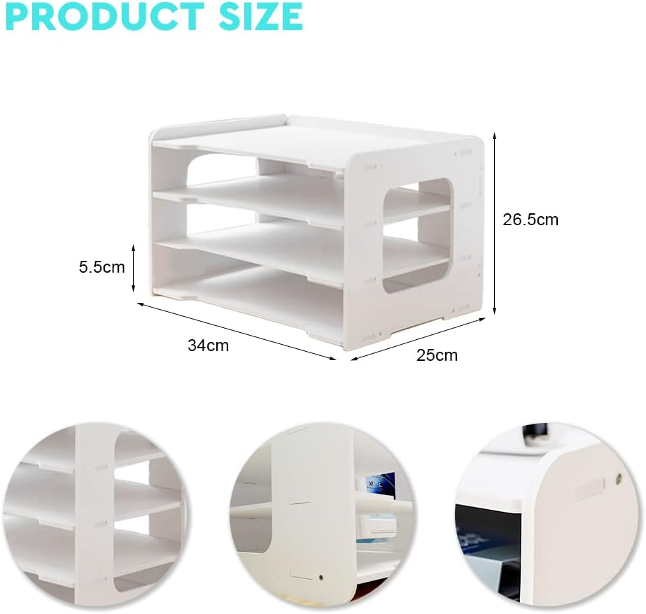 Umllpet Briefablage, 4-Tier Schreibtisch Organizer, Stapelbares Dokumentenablage, A4 Papier Aktenauf