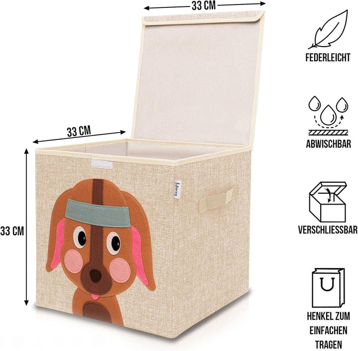 LIFENEY Aufbewahrungsbox mit Deckel im 3er Set Giraffe, Hund und Löwe I Dreierpack Spielzeugbox mit