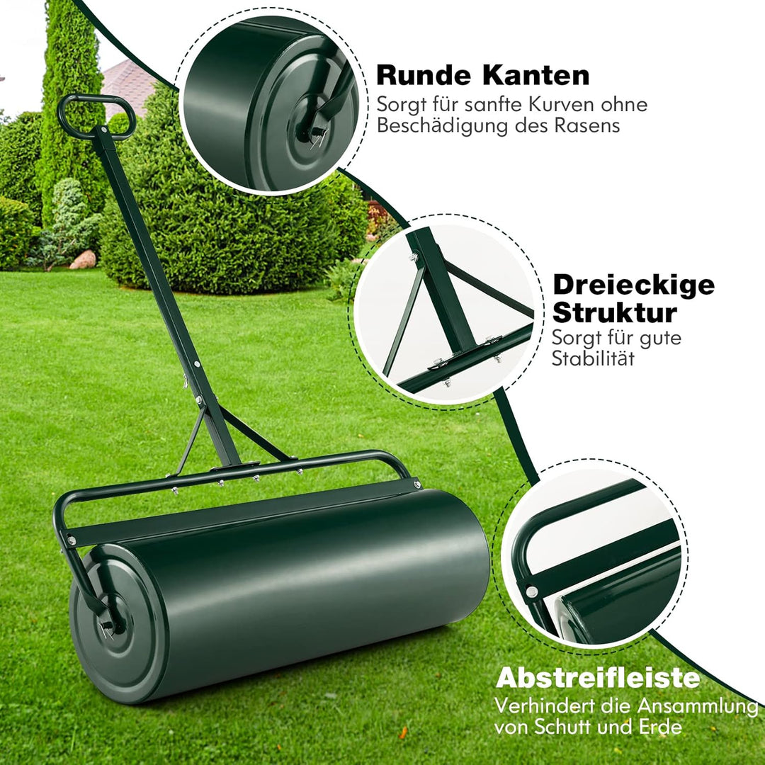 COSTWAY Rasenwalze befüllbar Wasser oder Sand, 63 L, Ø 30 cm x 99 cm, Bodenwalze mit Griff, Gartenwa