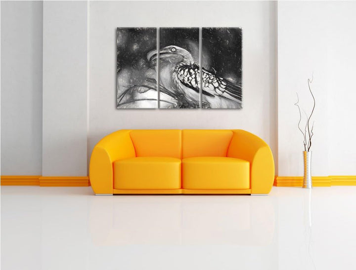 exotischer Gelbschnabeltoko NewArt 3-Teiler Leinwandbild 120x80 Bild auf Leinwand, XXL riesige Bilde