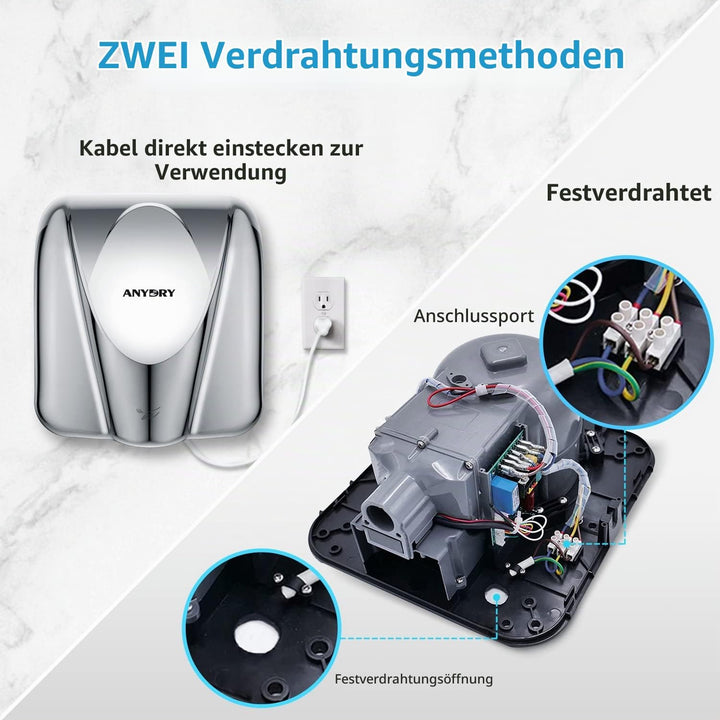 anydry 2812 Händetrockner für Gewerbe elektrischer Sensor Stilvolles Design Edelstahl-Finish schnell