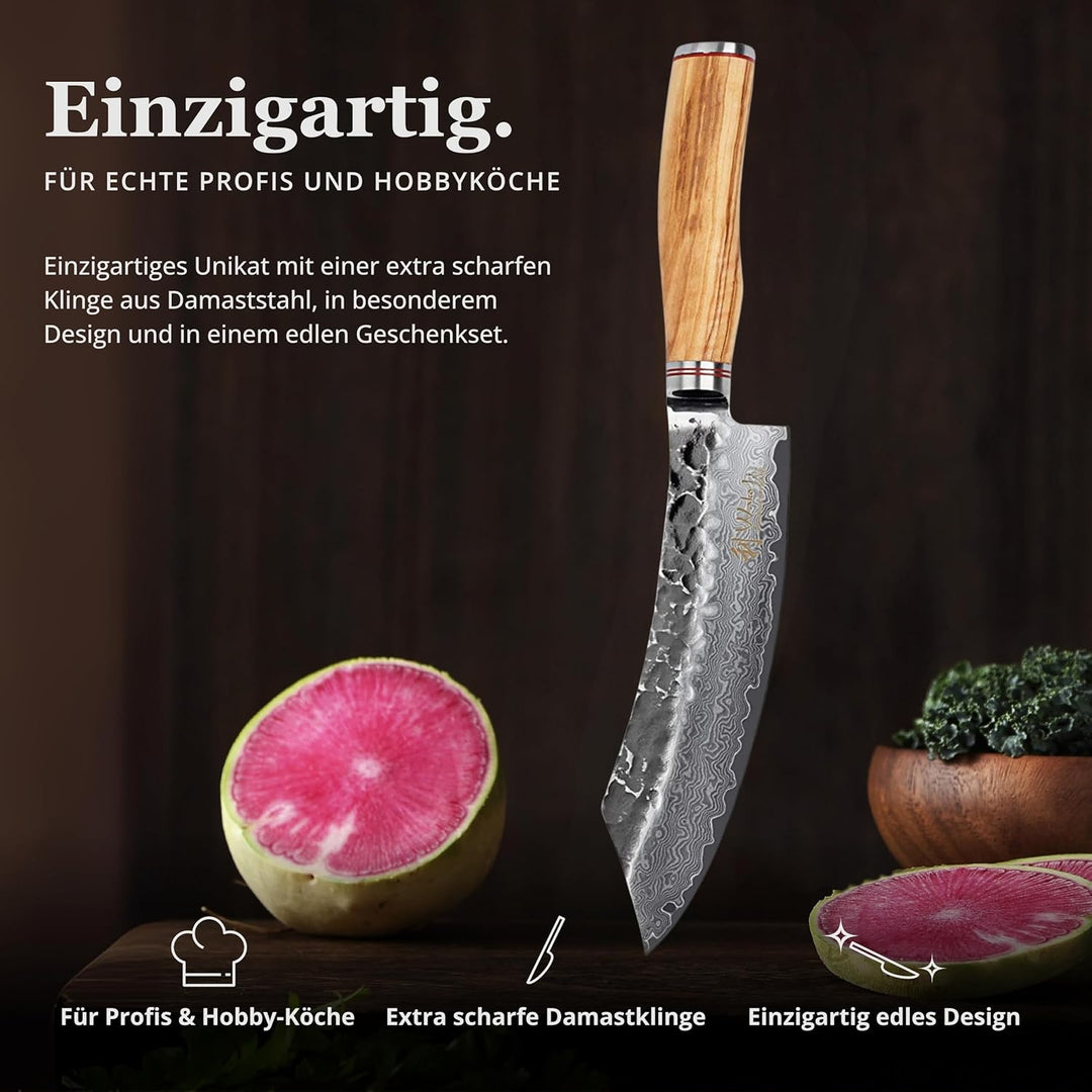 Wakoli Olive HS Serie Damastmesser Blockmesser 20 cm Klinge extrem scharf aus 67 Lagen I Damast Prof