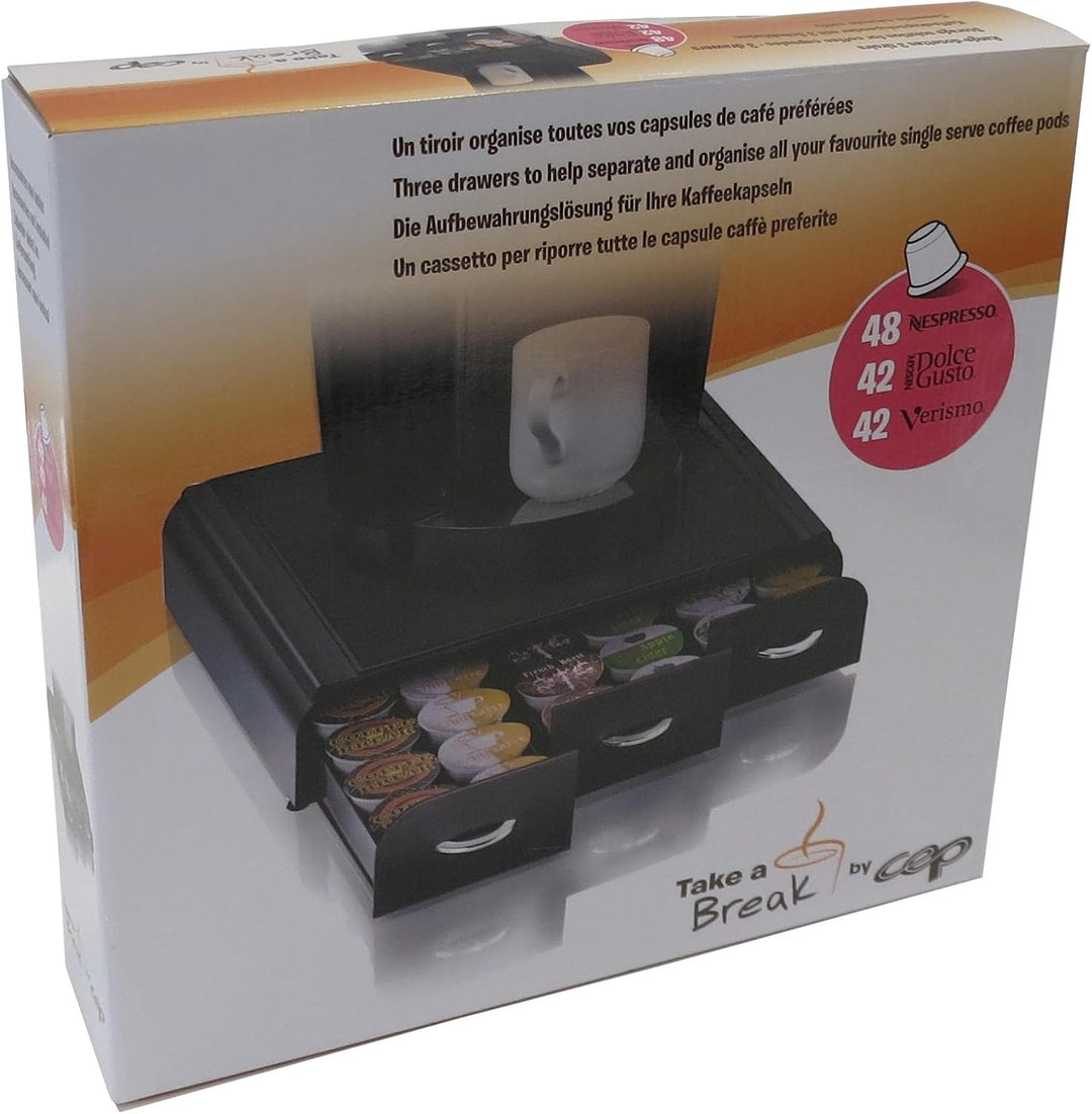 CEP 2230060011 23006 Kaffeekapselspender mit 3 Schubladen, Kunststoff, schwarz, 34,2 x 32,7 x 6,9 cm