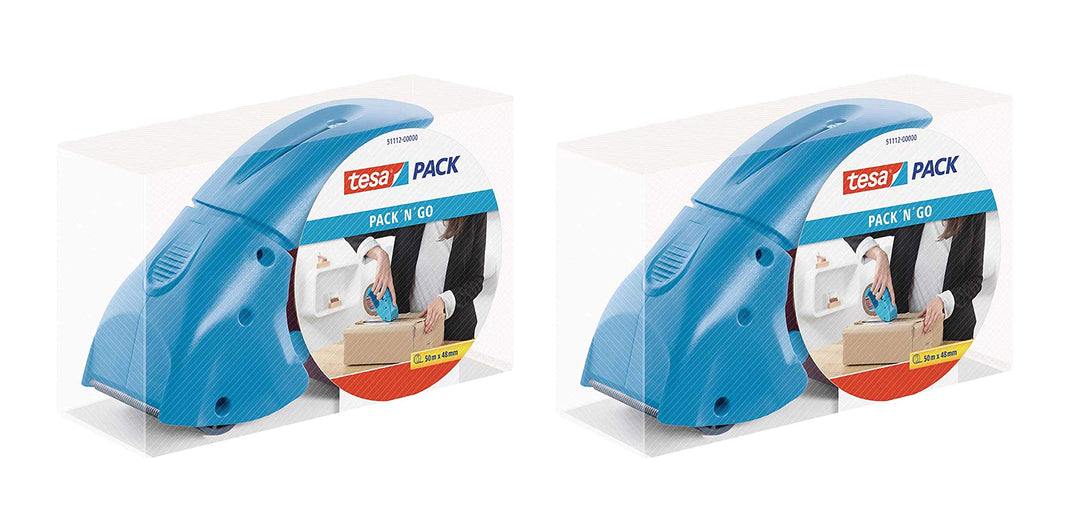 tesapack Abroller Pack' n' Go - Ergonomischer, blauer Handabroller für Paketbänder - Inklusive 50 m