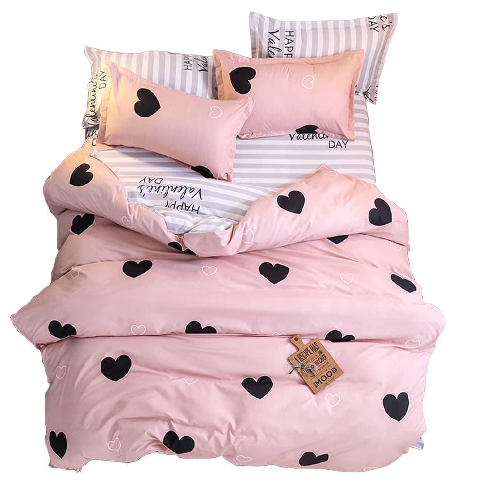 ED-Lumos Bettwäsche 240x220cm 4 teilig Duvet Cover Rosa Herz Bettbezug 240x220cm Set mit Kissenbezüg