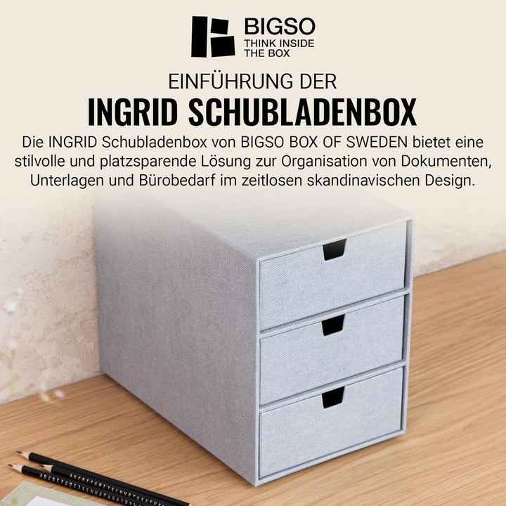 BIGSO INGRID Schubladenbox für Dokumente und Bürobedarf – Schreibtisch Organizer mit 3 Schubladen –