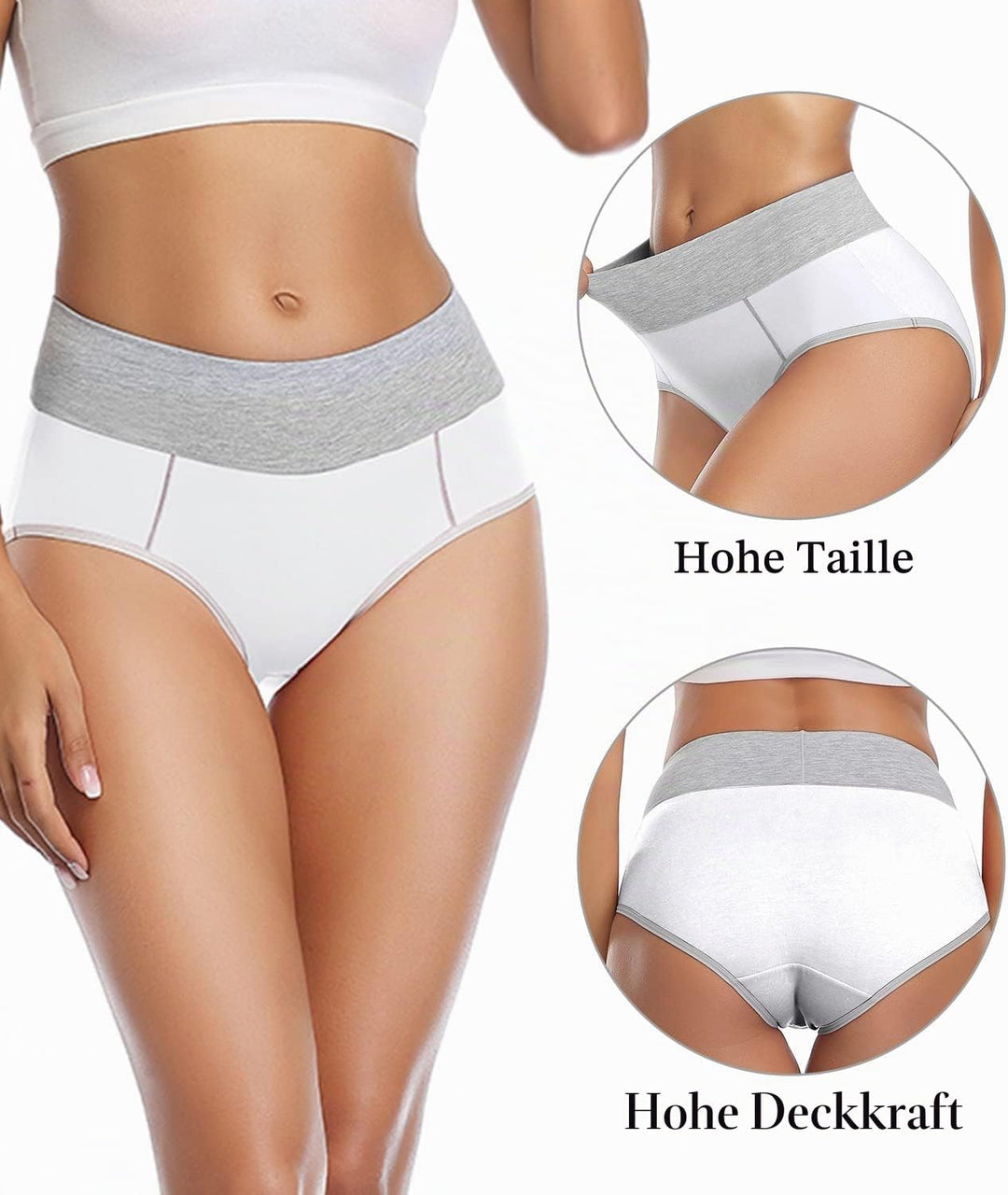 wirarpa Unterhosen Damen Baumwolle Unterwäsche Frauen Taillenslip Hohe Taille Slip 5er Pack 3XL Weis