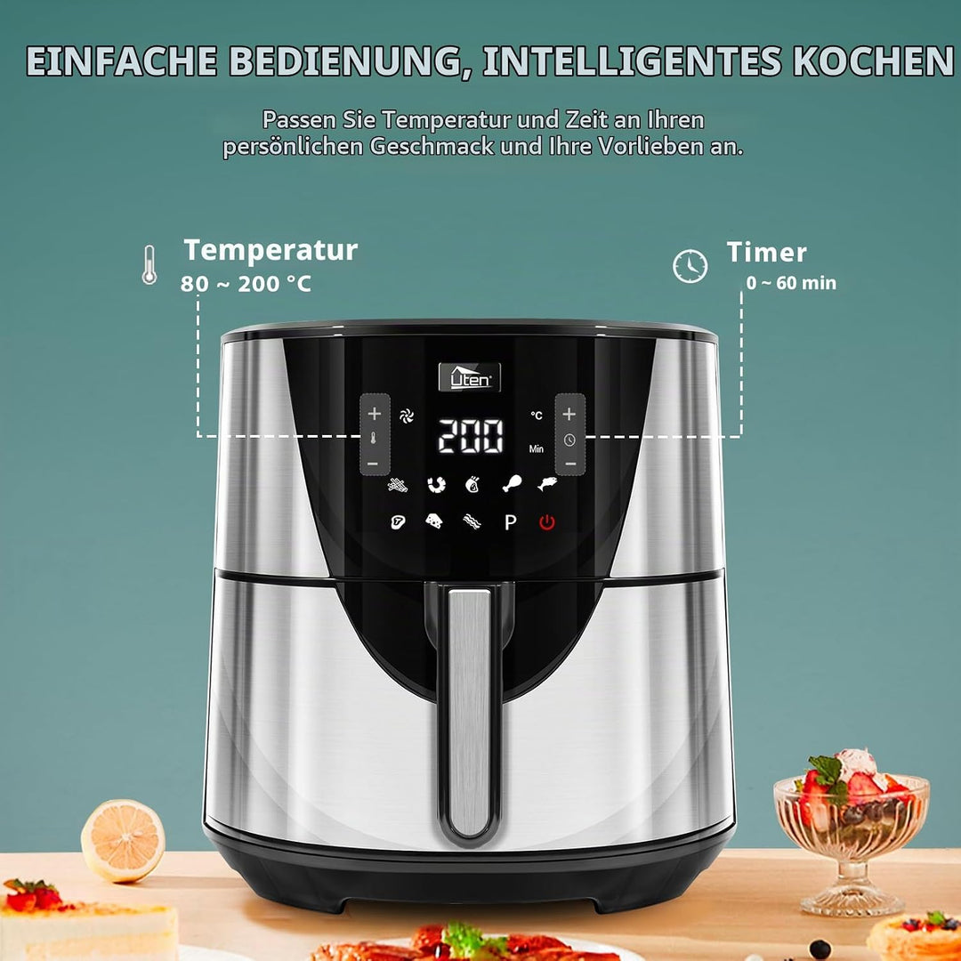 Heissluftfritteuse, Uten 7,5L Airfryer XXL Heissluftfriteuse mit Digitalem LED-Touchscreen, 9 Vorein