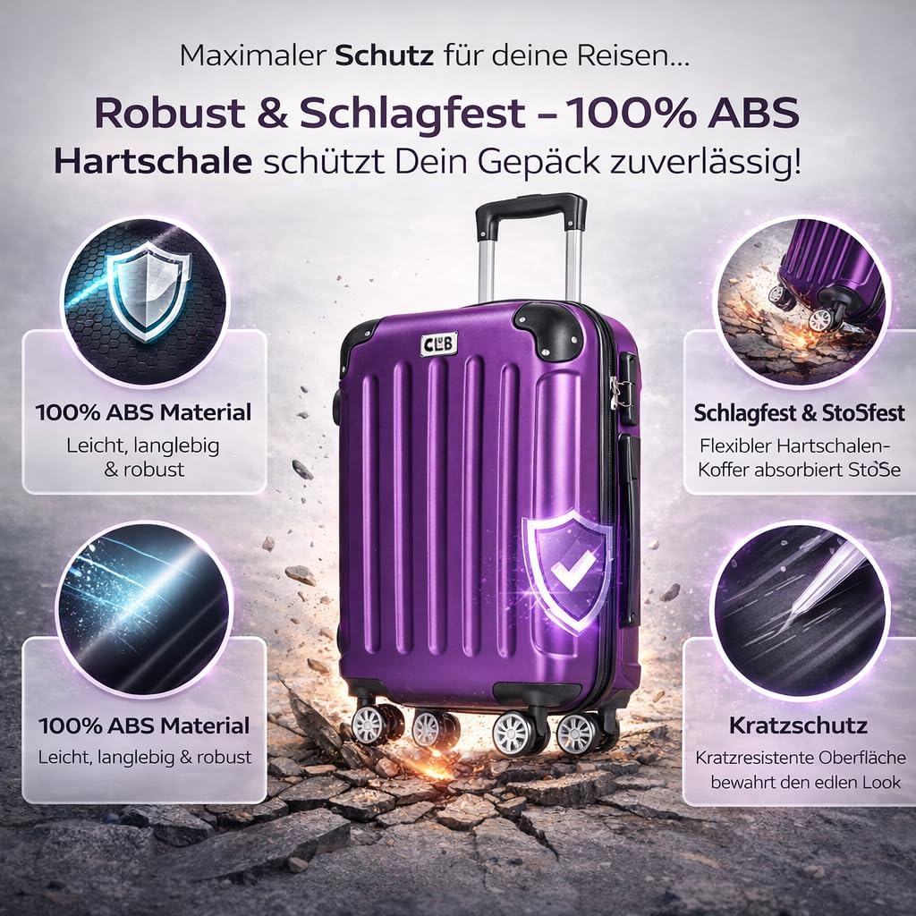 POSH Koffer mittelgross aus ABS - Leichter Hartschalen Trolley 65x45x25 cm - Reisekoffer 62L mit Zah