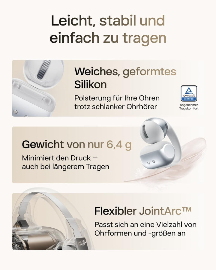 SHOKZ OpenDots 2 Open-Ear Clip-On-Kopfhörer, Clip-On Earbuds, Grau | verbessertes Dolby Audio mit De