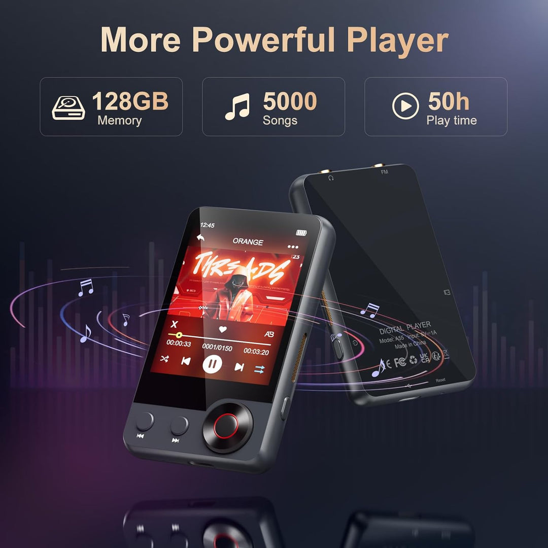 128GB MP3-Player mit Bluetooth 5.3, Oilsky 2,4'' tragbarer Touchscreen Musikplayer mit Lautsprecher,