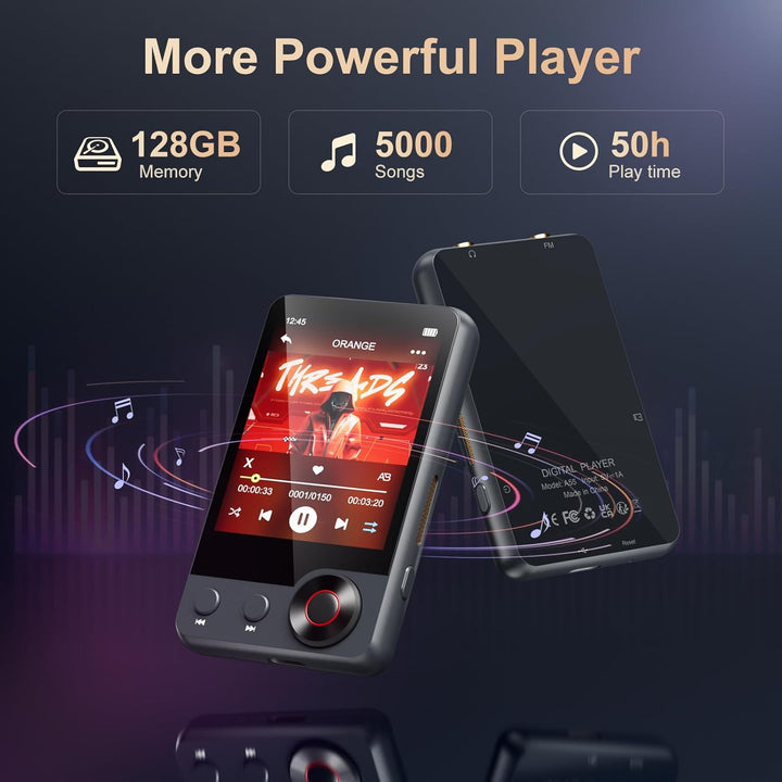 128GB MP3-Player mit Bluetooth 5.3, Oilsky 2,4'' tragbarer Touchscreen Musikplayer mit Lautsprecher,
