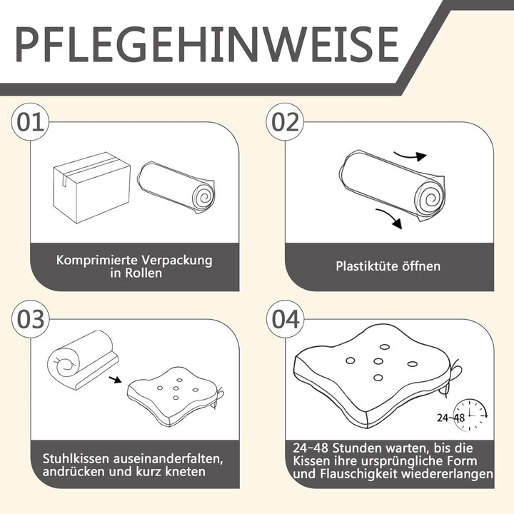 Sitzkissen, 2er Set Stuhlkissen aus Cordstoff, Memory Foam mit Doppel-Layer Design, Befestigungsriem