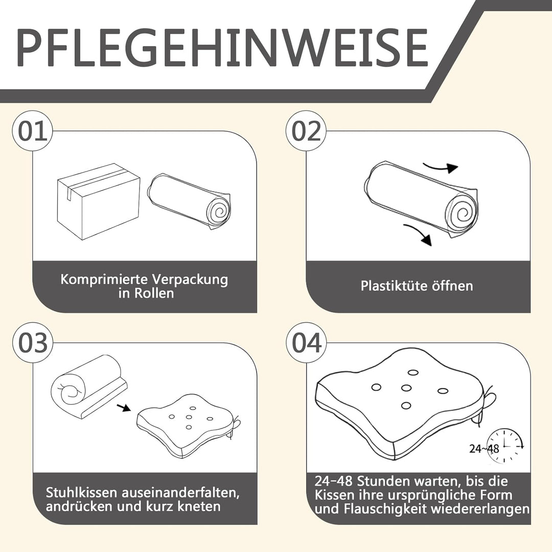 Sitzkissen, 2er Set Stuhlkissen aus Cordstoff, Memory Foam mit Doppel-Layer Design, Befestigungsriem