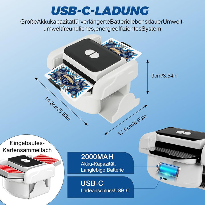 Kartenmischmaschine Elektrische für 1–2 Decks, Geräuscharmer und Wiederaufladbarer 3000mAh, Automati