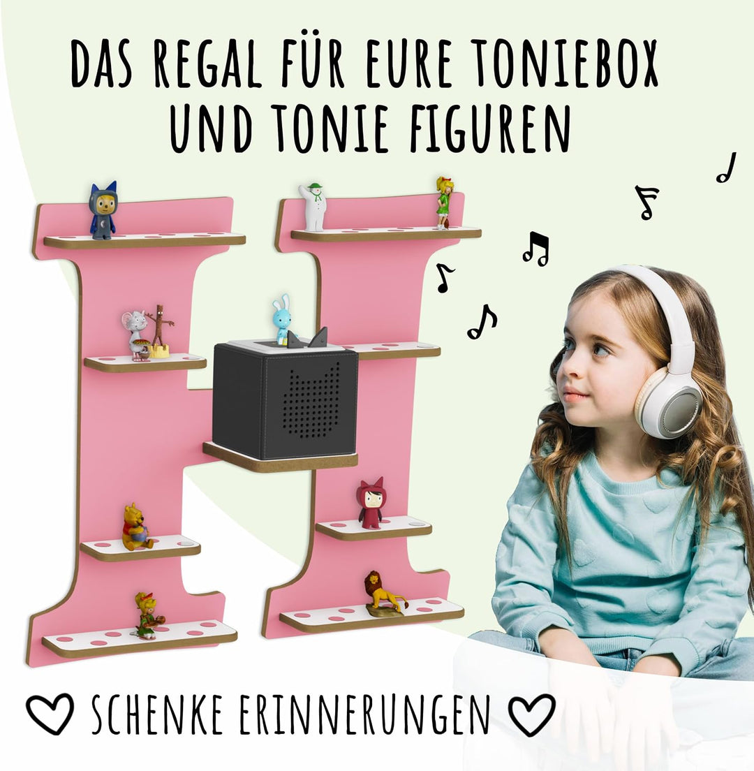 Regal Buchstabe für Toniebox, Wandregal für Tonie Figuren, personalisiert mit Name, Aufbewahrung für