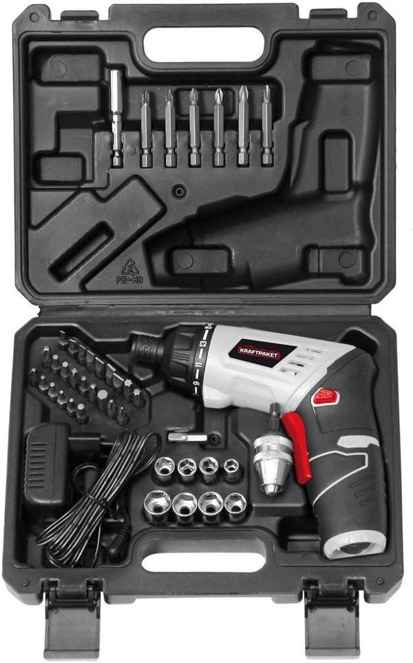 Dino KRAFTPAKET Mini-Akkuschrauber-Set Multiplex 3.6V 5Nm 41-TLG Komplett-Set mit Bohrfutter für als