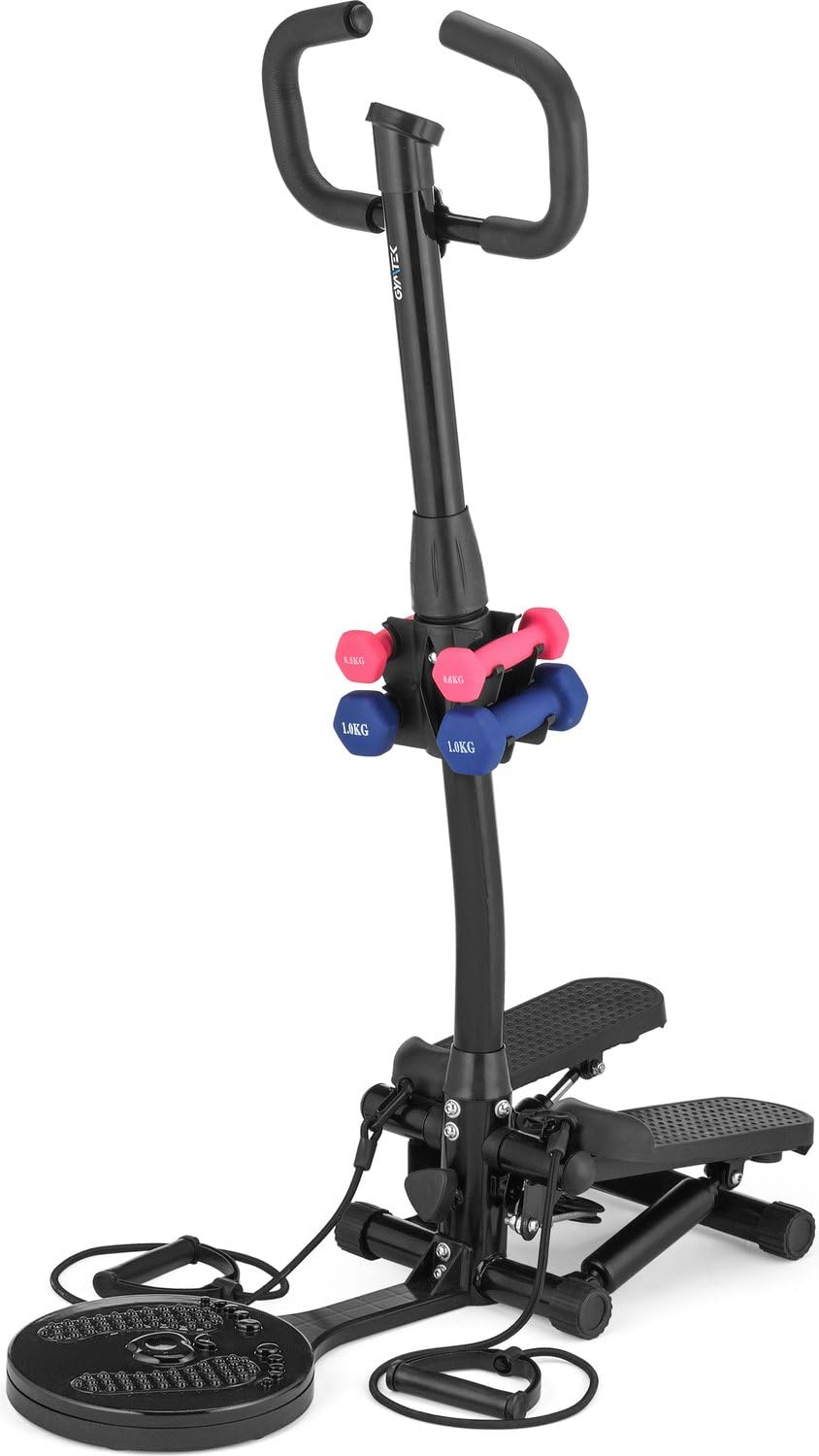 Gymtek® Stepper, Drehstepper mit Lenker, Expanderbänder, Hanteln & Twister - LCD