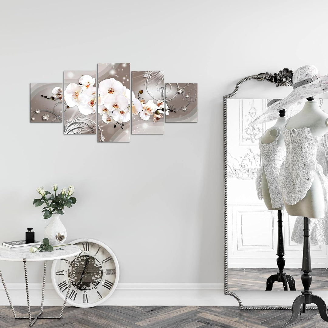 Runa Art Wandbilder Blumen Orchidee 5 Teilig Bild auf Vlies Leinwand Deko Wohnzimmer Abstrakt Beige
