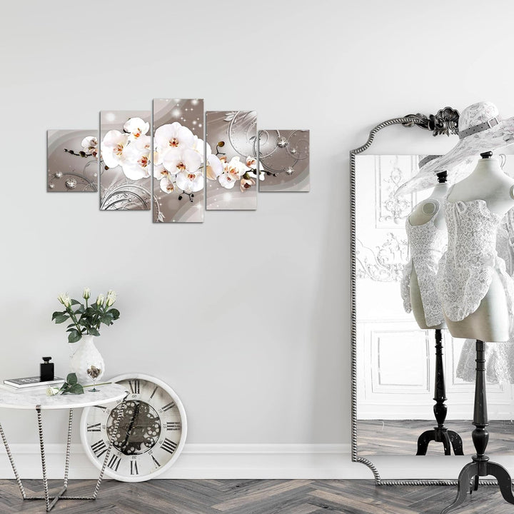 Runa Art Wandbilder Blumen Orchidee 5 Teilig Bild auf Vlies Leinwand Deko Wohnzimmer Abstrakt Beige