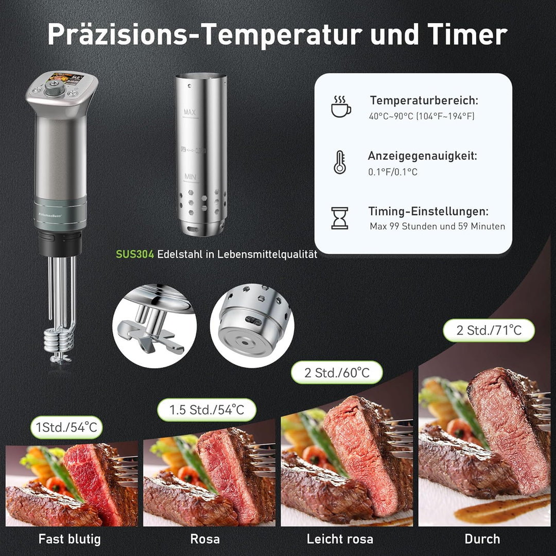 KitchenBoss Sous Vide Stick WiFi：Sous Vide Garer App-Steuerung Sous Vide Stab WLAN Präzisionskocher