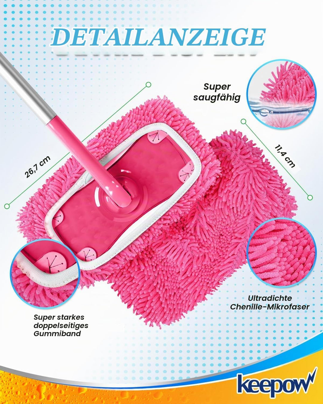 KEEPOW 6 Wiederverwendbare Mikrofaser für Swiffer Bodenwischer Pink, Waschbar &amp; Fusselfrei für Swiff