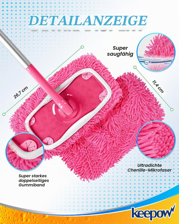 KEEPOW 6 Wiederverwendbare Mikrofaser für Swiffer Bodenwischer Pink, Waschbar &amp; Fusselfrei für Swiff