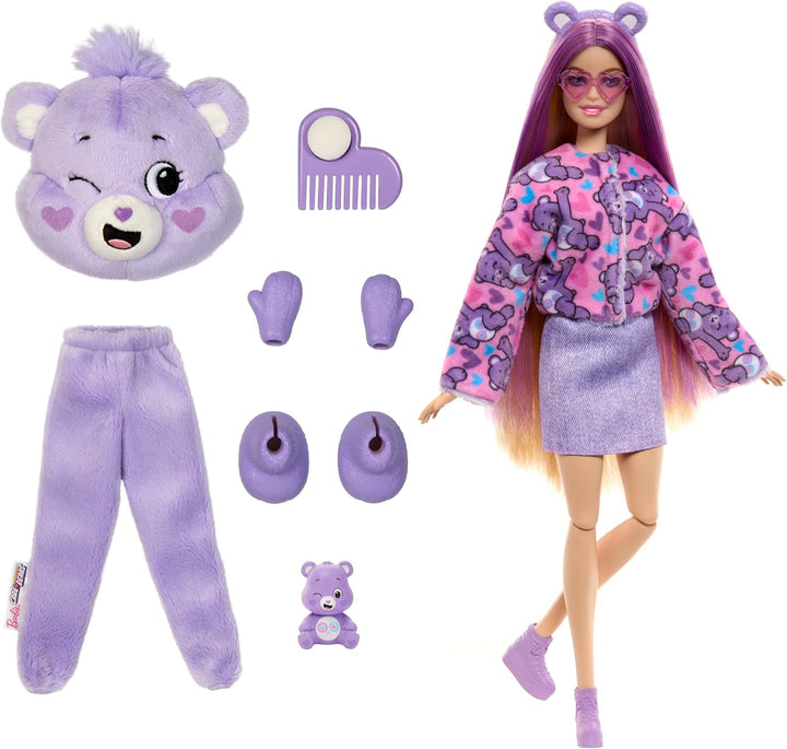 Barbie-Puppe mit Accessoires, Glücksbärchis-Reihe, Modepuppe mit plüschigem Teile-gern-Bärchi-Kostüm